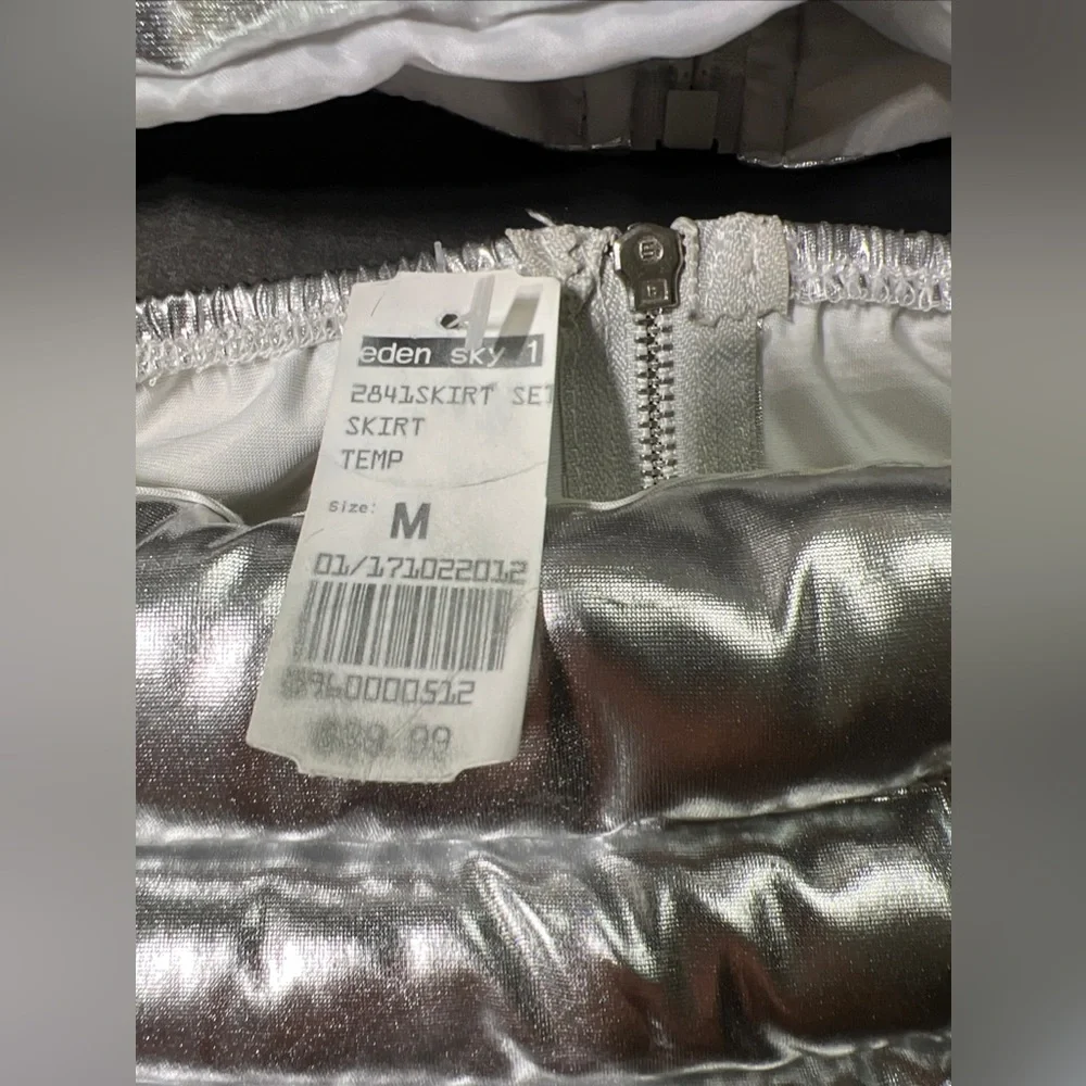 Half Heart Silver Metallic Shiny Vest Skirt Set Padded Qulited Puffer Womens S - Picture 4 of 15